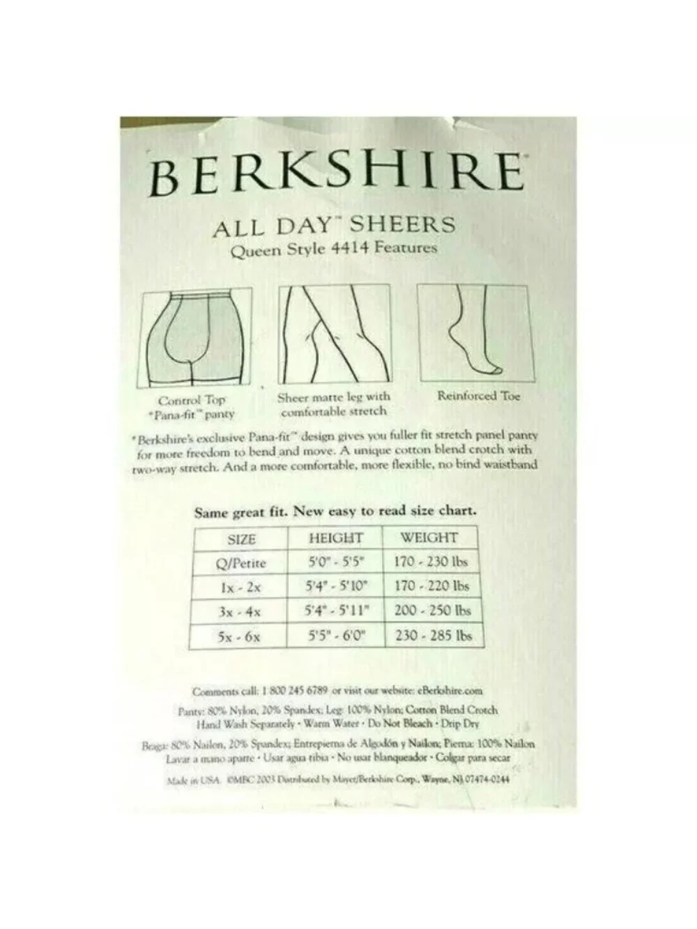 Womens Berkshire All Day Sheers Queen 1X-2X Black 4414 Control Top Reinforce Toe